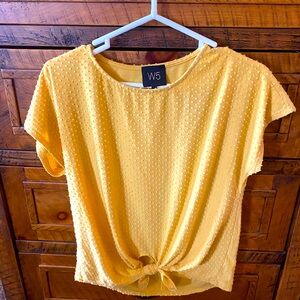 Mustard yellow short sleeve clip dot tie shirt